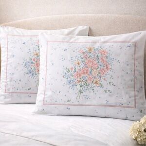 TWO Vintage 1980 Utica White Floral Pillowcases 33 x 20 Made in USA